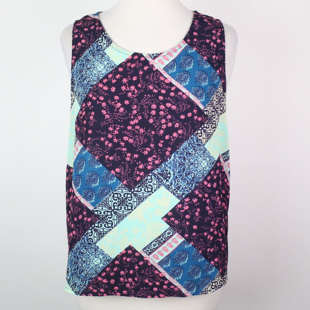 Charming Charlie Womens Medium Patchwork Open Tie-Back Blouse Top